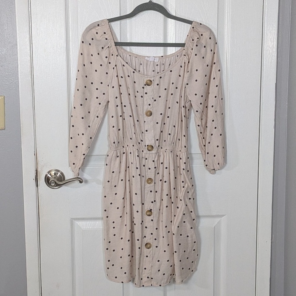 Polka Dot Button Front Casual Cream Mini Dress from Day to Day Blu Pepper Size L
